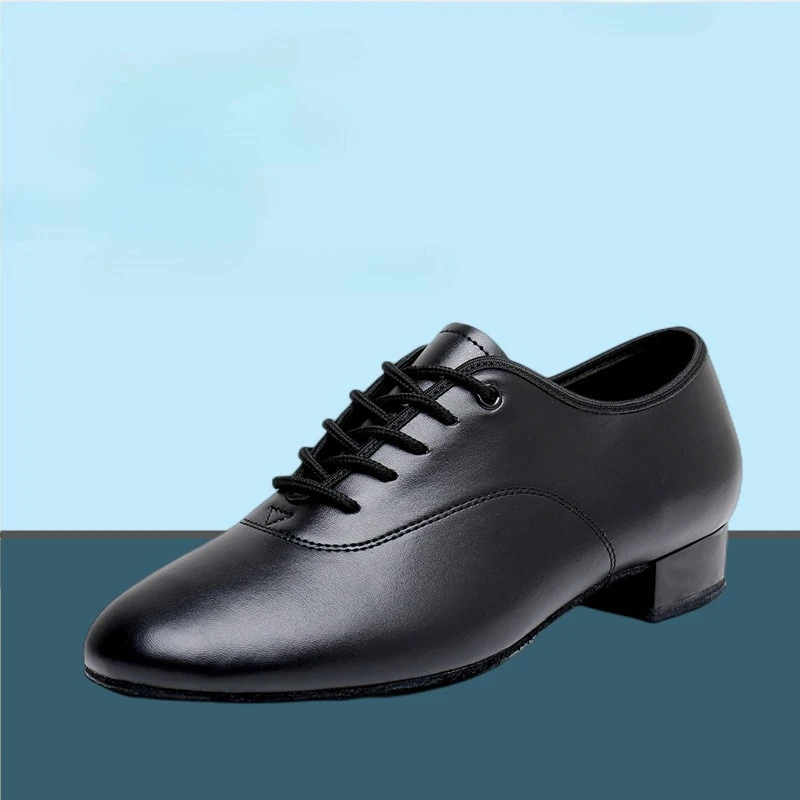 Men's Adult Modern Dance Shoes Waltz Dance Shoes Low Heel Square Dance Bright Leather Soft Sole Fur Sole Black and White