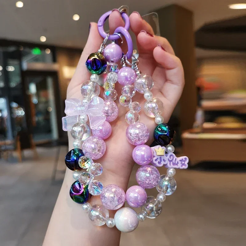 Mobile Phone Lanyard Fairy Crystal Wrist Crack Bead Double Chain Clip Butterfly Bow Pendant Anti Loss Bracelet  Cute Lanyards