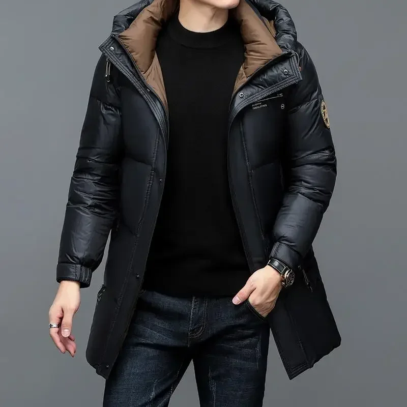 -30° New Fashion Men 90% White Hooded Duck Down Jackets Men\'s Thick Warm Waterproof Parka Overcoat Down Coat