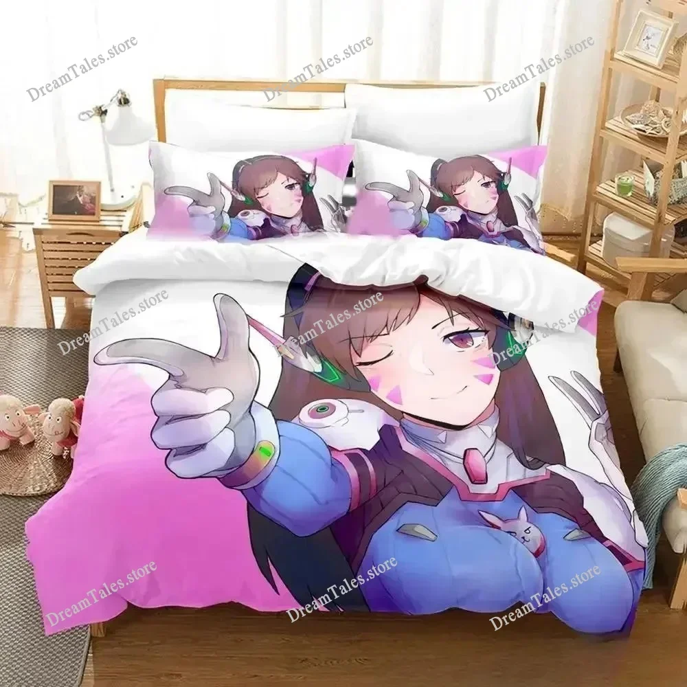 New Anime D.va Overwatch Bedding Set,Duvet Cover Comforter Bed Set Quilt Cover Pillowcase,King Queen Twin Size Boys Girls Adults