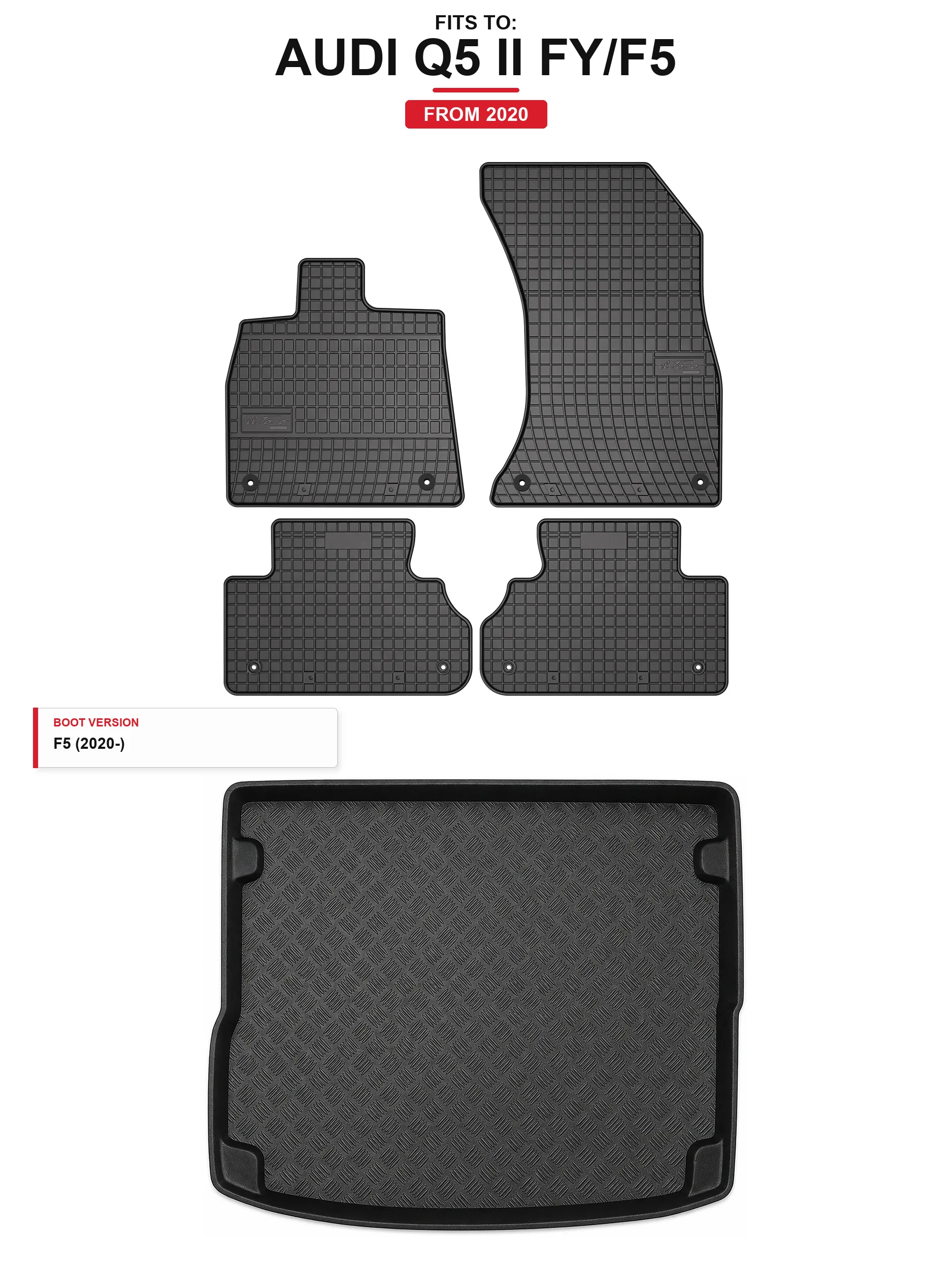Solidpro Rubber Matten + Kofferbakmat Voor: Audi Q5 II Fy/F5 2020- 5 El.