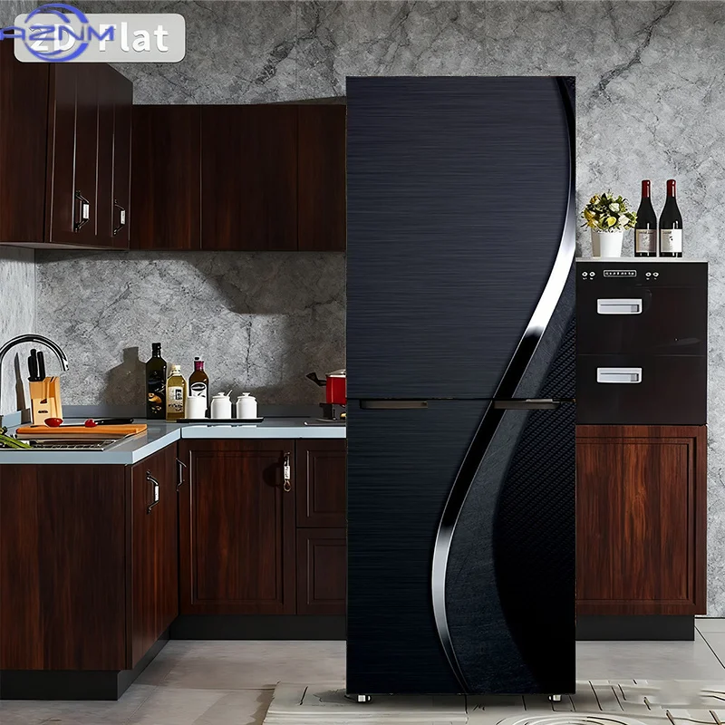 Black Metal Texture Refrigerator Stickers, Kitchen Decor, Self-Adhesive Removable, Fridge Door Wallpaper-Style Decoration, Sui