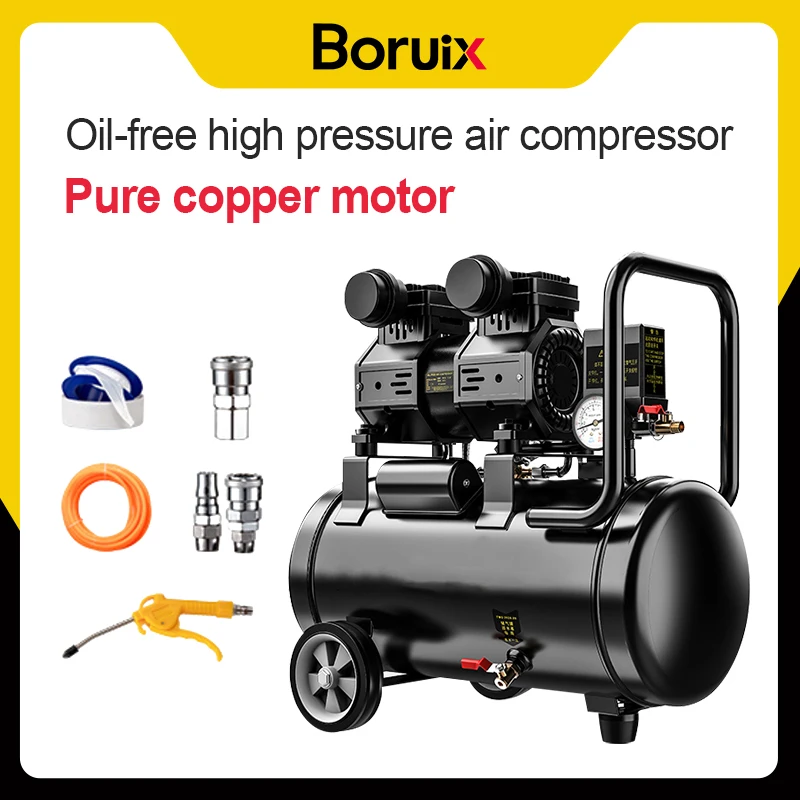 ضاغط هواء صامت خالٍ من الزيت محرك نحاسي منخفض الضوضاء مضخة هواء محمولة كاتم صوت جهاز تصفية للاستخدام المنزلي الصناعي كفاءة عالية