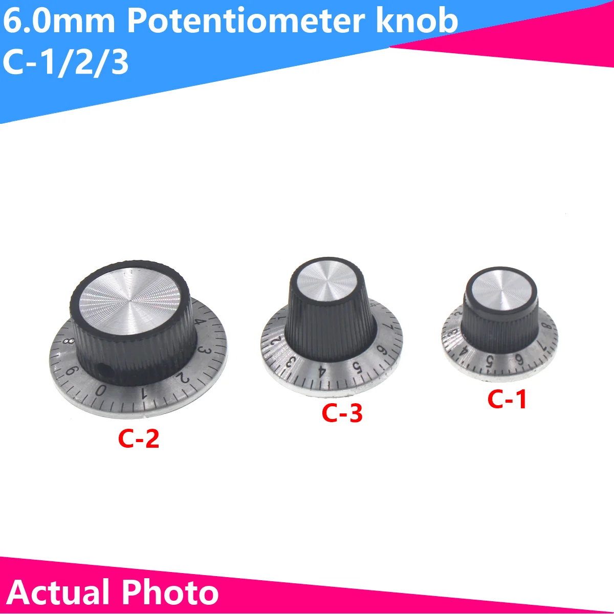 2PCS 6MM Hole With Digital Dial Metal Surface Potentiometer C3 C1 C2 K-17 Knob Switch Caps 36X15mm