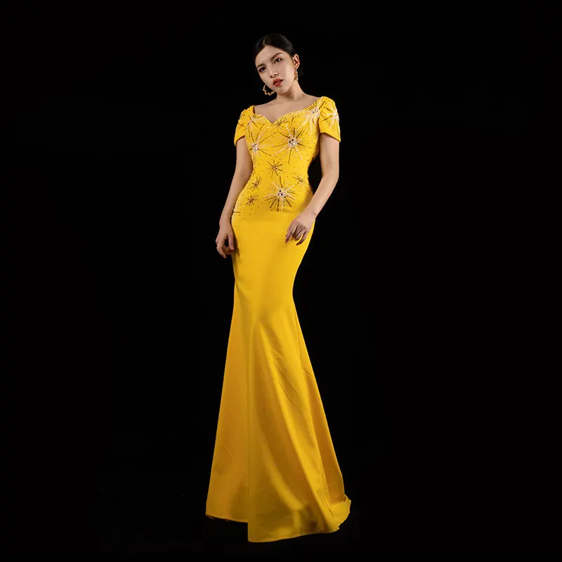 

Baisha Elegant Evening Dress Rhinestones Beading Wedding Party Gown Luxury Mermaid Long Dresses FF23-1