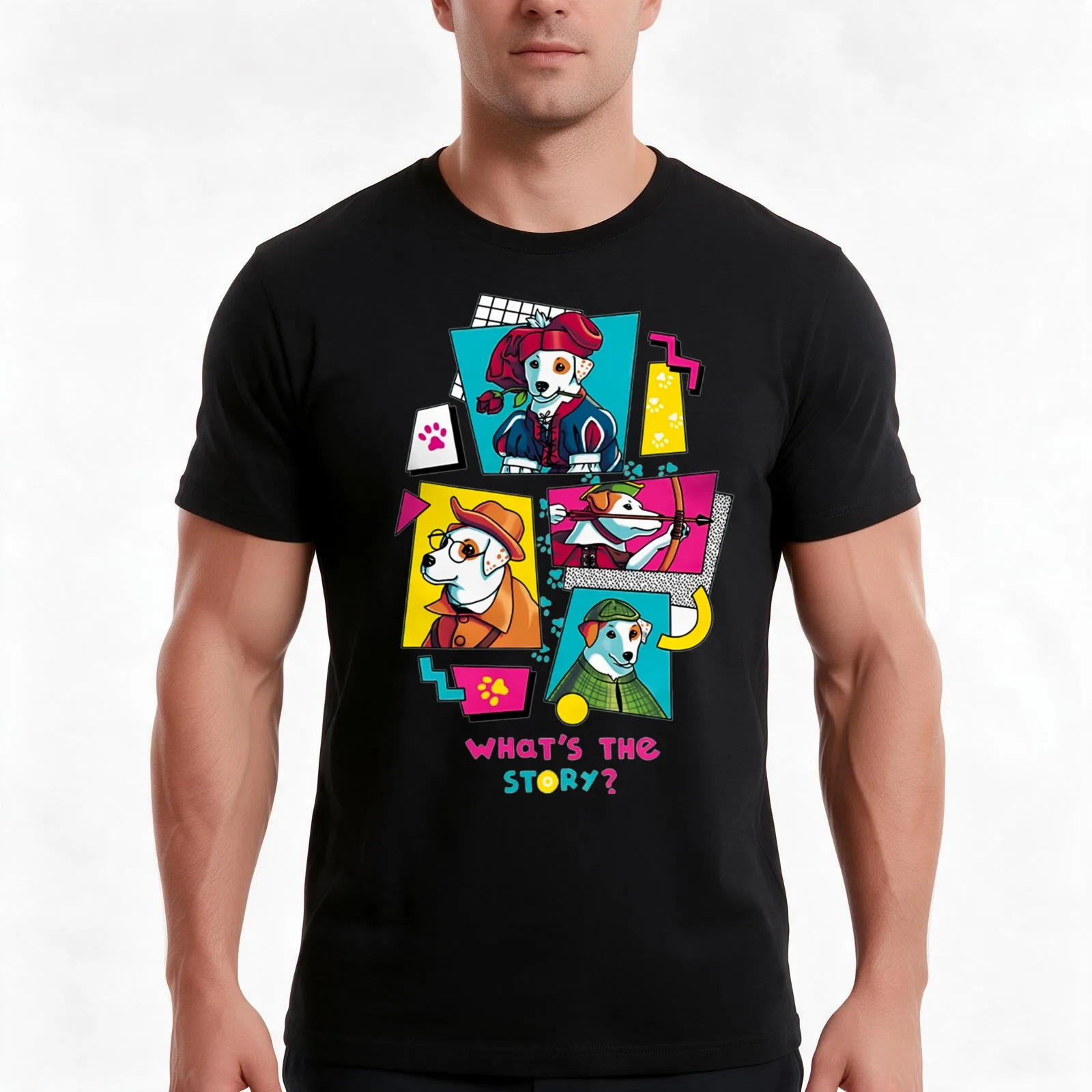 What's the Story, Wishbone 90s Style, Nostalgia, Jack Russell Dog T-Shirt, Summer Casual Cotton Tee, Oversized Streetwear Tops