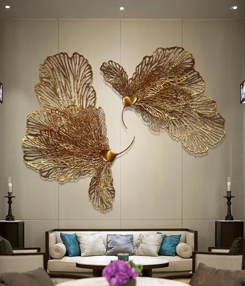 Nordic Luxury Wrought Iron Peacock Feather Wall Painting Office Club Cafe Wall Mural Decoration Home Background Wall Sticker Art