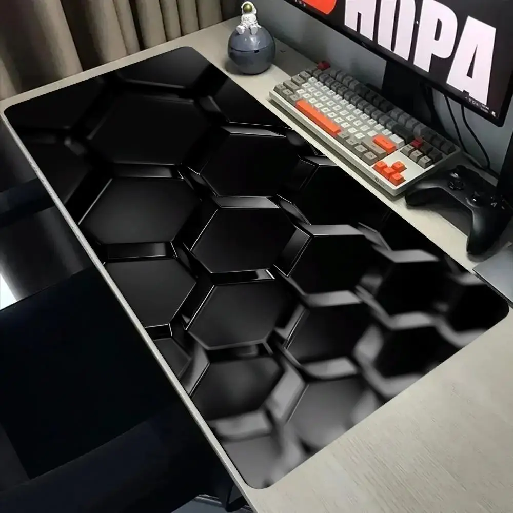Black Hexagon Honeycomb Large Gaming Mouse Pad Non-Slip Rubber Base Extended Computer Desk Mat Cool Mousepads Esports Desk Pad
