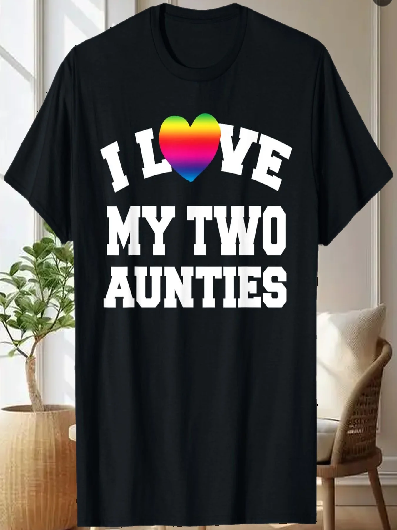 

I Love My Two Aunties Funny LGBT Family Lesbian Pride Flag T-Shirt