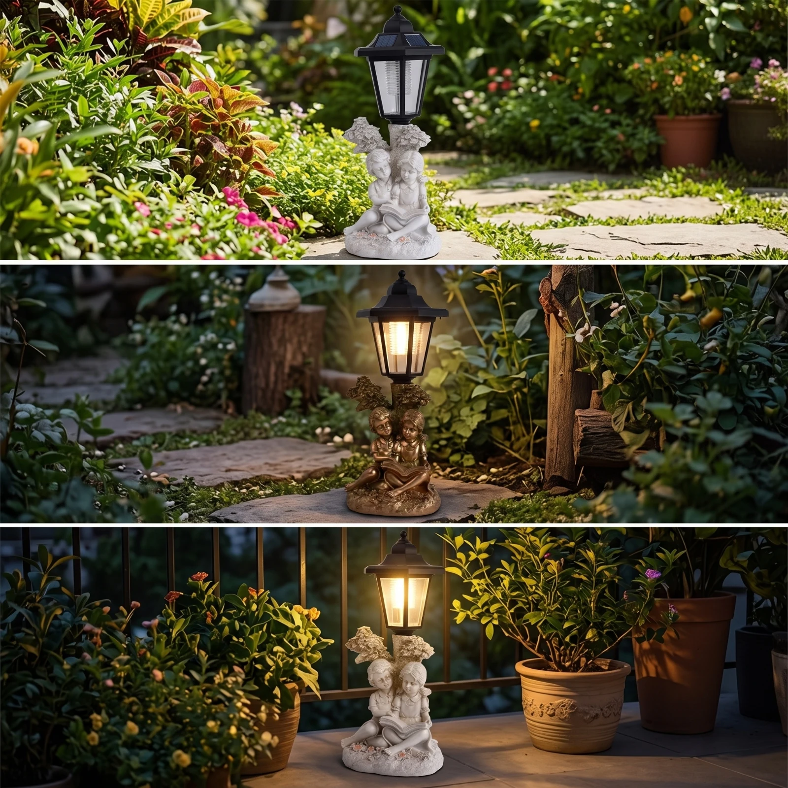 Solar Statue with Lantern Freestanding Solar Garden Light Garden Ornament with Light Whimsical for Gardeners, Patio, Yard view 3