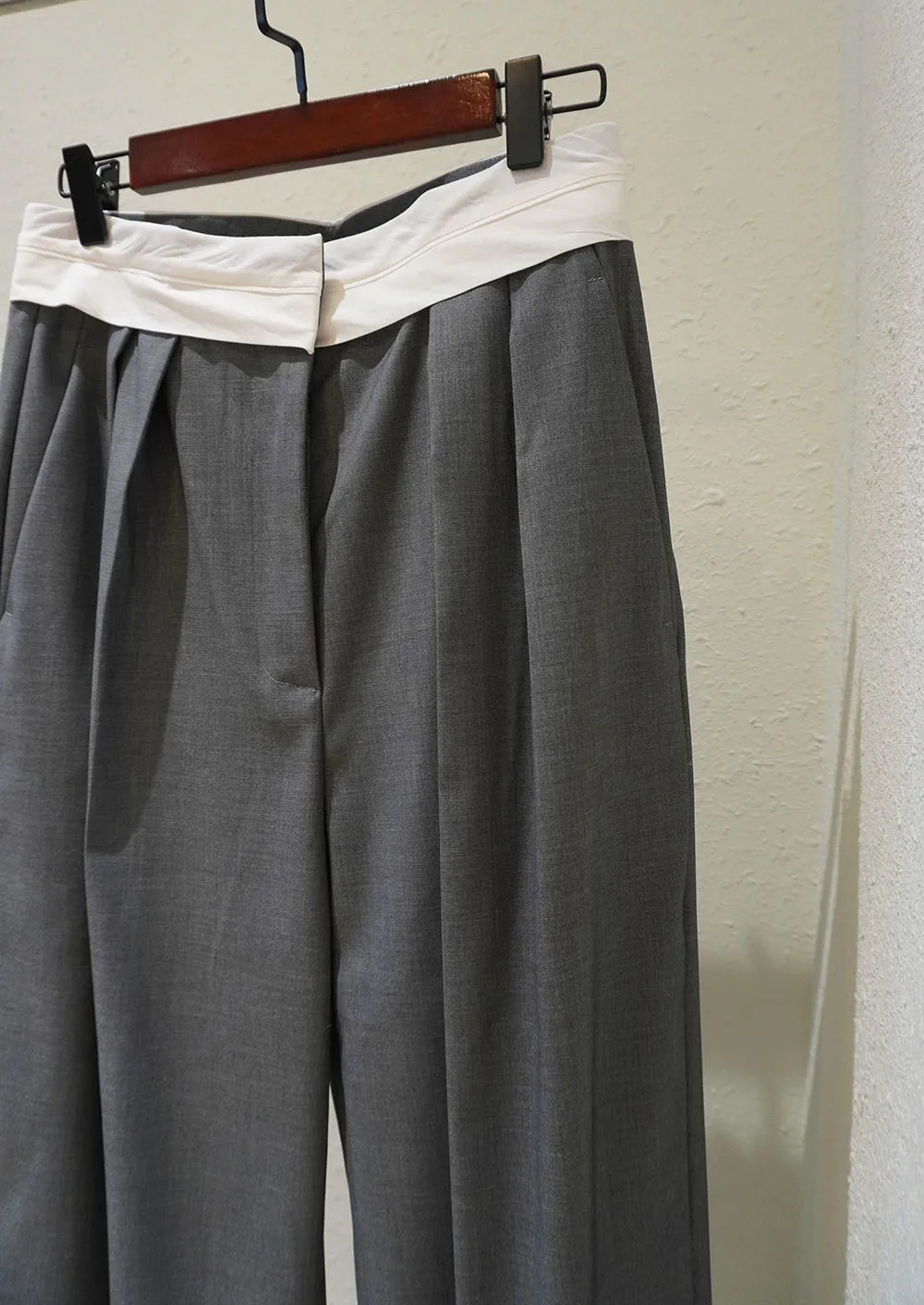 بنطلون نسائي عصري بخصر مرتفع وتصميم مرقع من الصوف، قصة مستقيمة، تصميم نحيف، بنطلون أنيق عالي الجودة للنساء #4