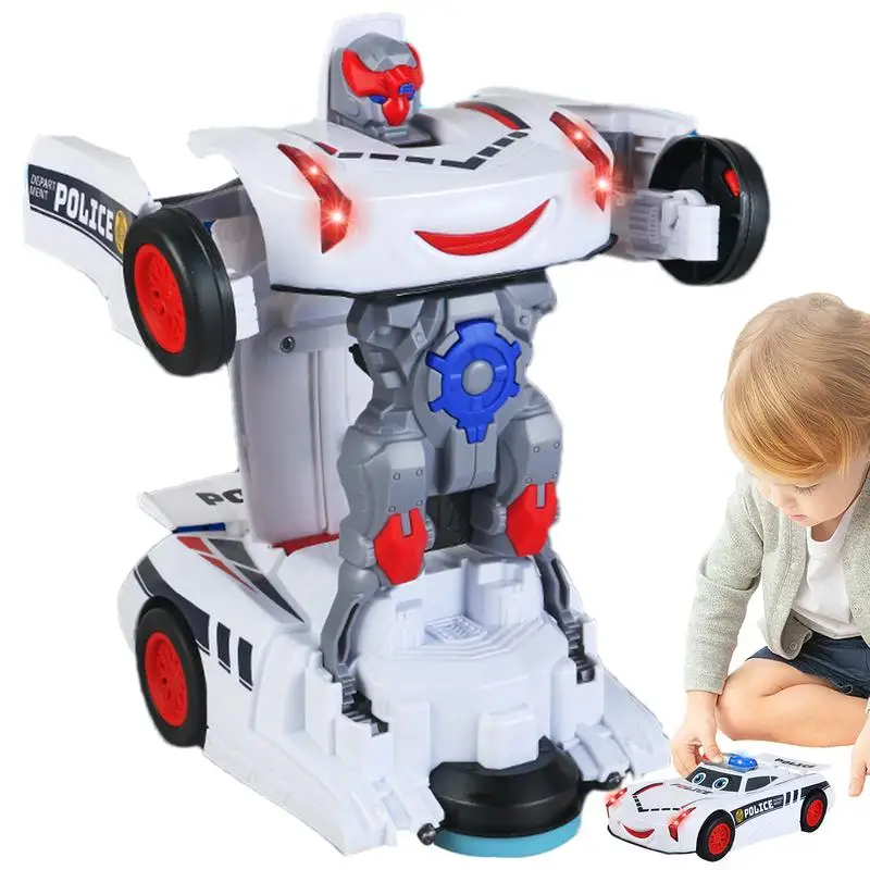 รถของเล่นตำรวจสำหรับเด็กผู้ชายรถหุ่นยนต์ของเล่นมีไฟ LED รถตำรวจรถเชิงสร้างสรรค์แบบโต้ตอบสำหรับเด็กหญิงเด็กชายเด็ก