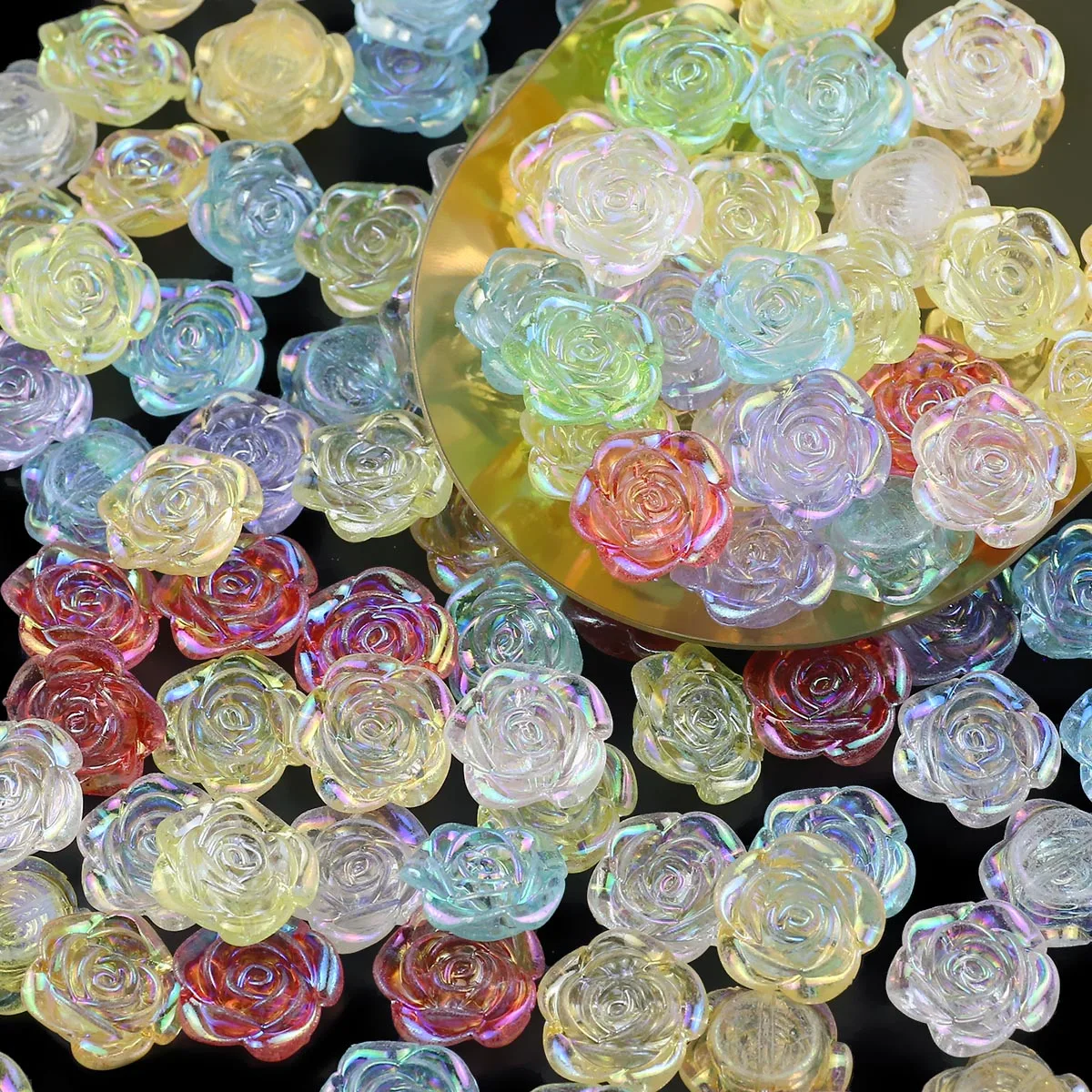 100pcs Rose Flower Butterfly Shaped Transparent AB Color Acrylic Loose Beads For Jewelry Making Bracleet DIY Accessories