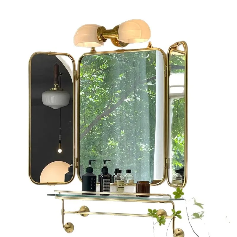 Trifold bathroom mirror stainless steel cosmetic mirror, feng shui mirror bathroom bedroom mirror retro
