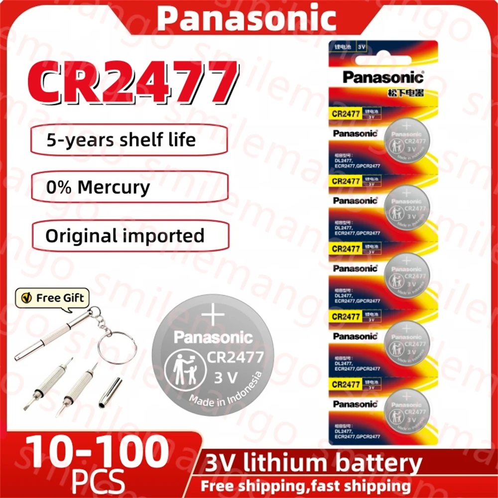 

Оригинальный Panasonic 10-100 шт. CR2477 батарейка-таблетка 2477 батарейки для часов для дистанционного калькулятора кнопочные элементы высокой емкости