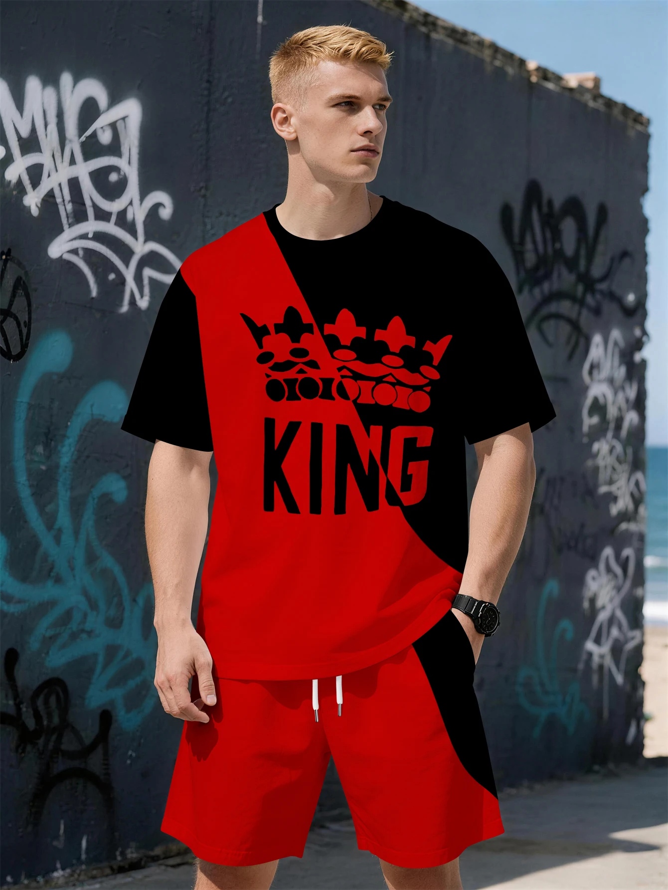

2026 Summer New Men's Short-Sleeved Set - 3D Trendy Brand Letter Print - Fashion Street Style - Comfortable Lightweight Soft
