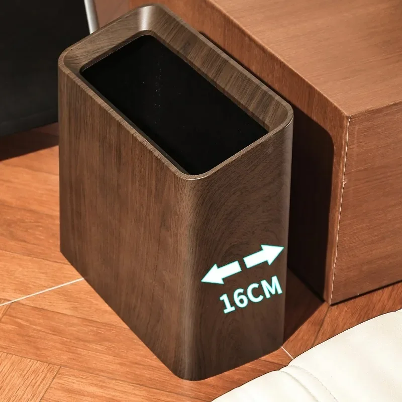 Walnut Finish Trash Can for Living Room-Extra Large Kitchen/Bathroom Bin with Dual Layer&Slim Design High Capacity Waste Basket