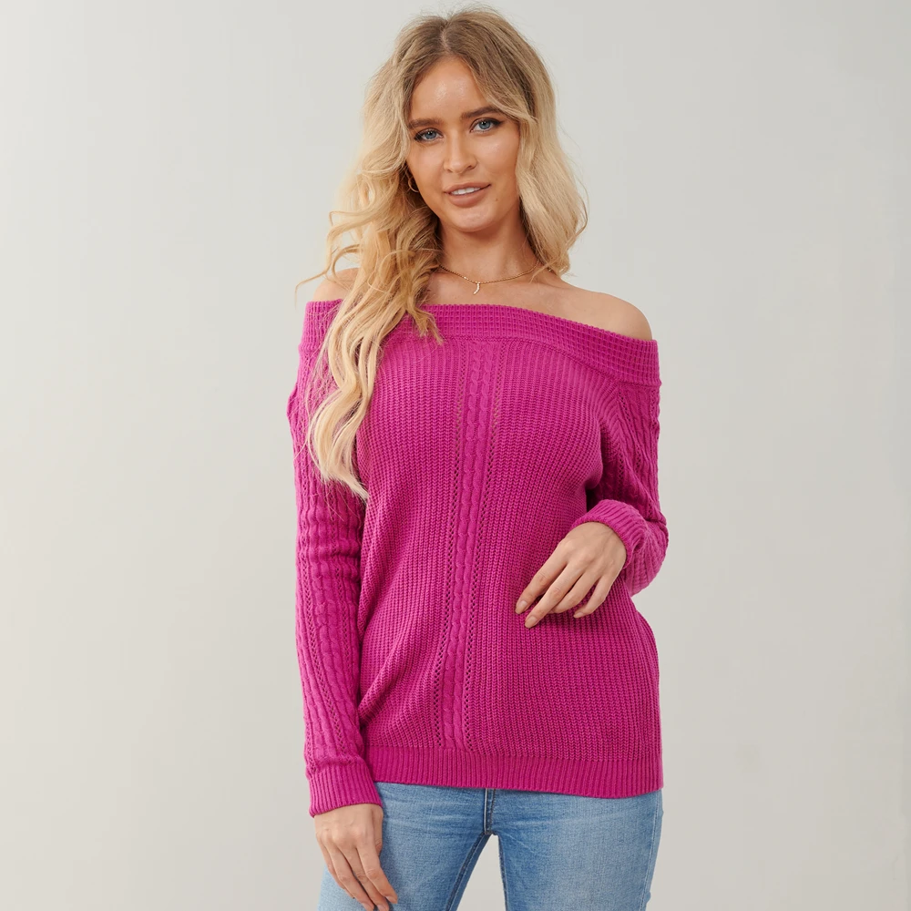 Women's One Shoulder Long Sleeve Sweater, Loose Women Pullover, Autumn, Spring Jumper, Size S-L