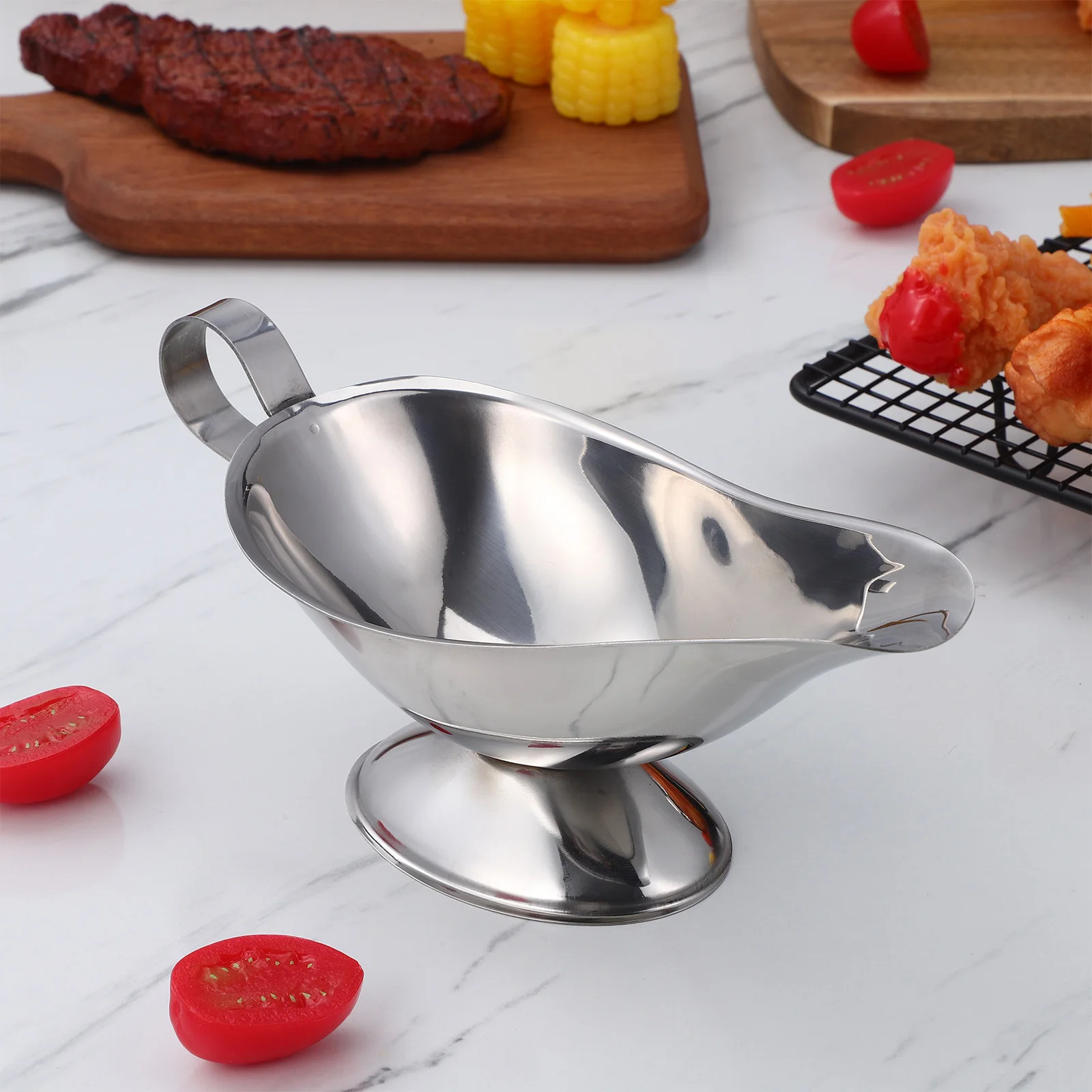 

2 pcs Stainless Steel Boat Large Capacity Sauce Container Kitchen Serving Bowl Seasoning Jar Gravy Pitcher Condiment Bowl Gravy