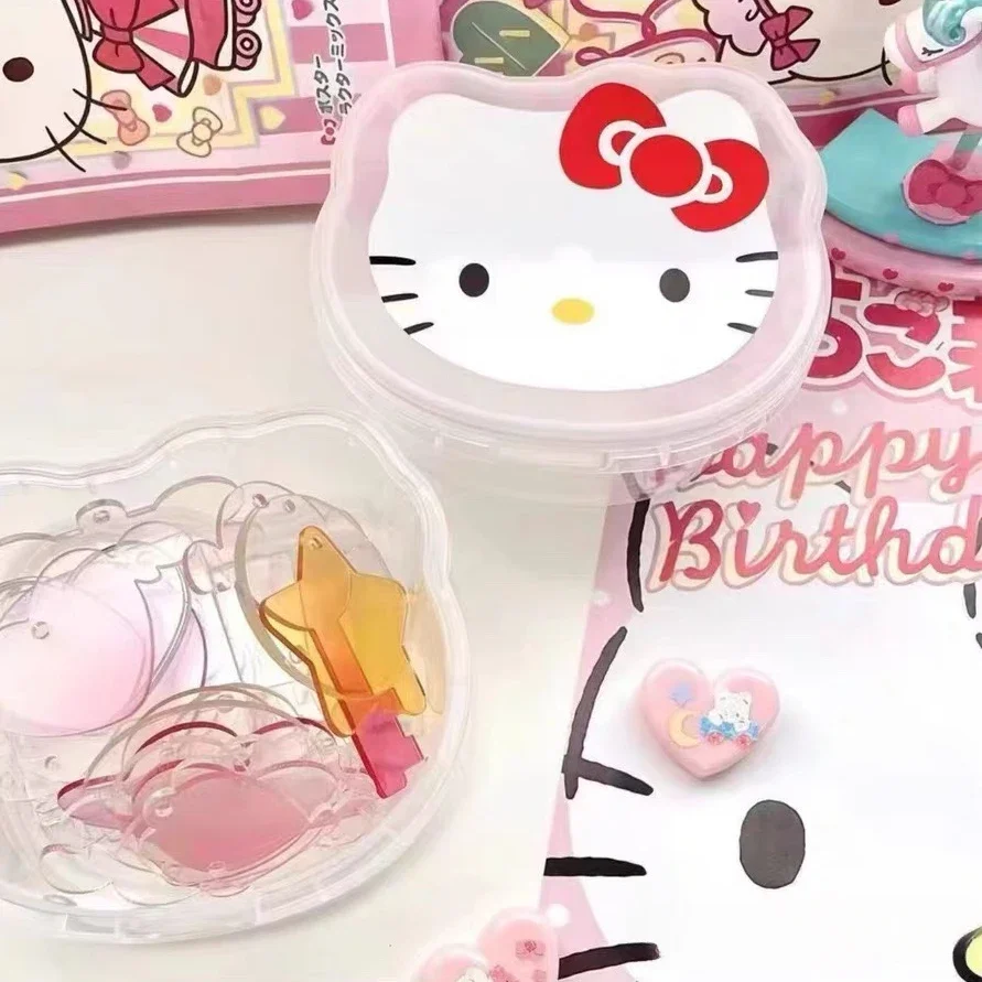 Kawaii Hello Kittys Storage Box Cute Girl Heart Cartoon Desktop Item Sorting Box with Cover Food Sealing Pack Box Gift