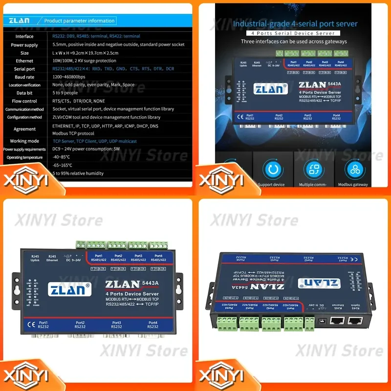 5443A Serial Communication Server 4 Port RS232/485/422 to Ethernet Port Module Networking for Industrial Automation