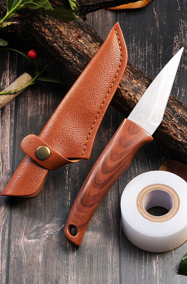 Wooden Handle Grafting Knife with Leather Sheath Suitable for Garden Grafting/Unpacking, Wood Handle Home Hand Gardening Tool