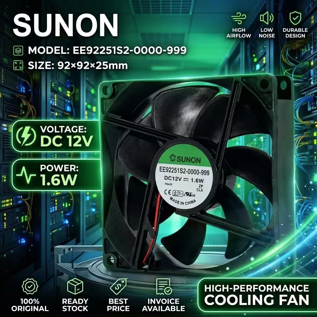 For SUNON EE92251S2-0000-999 DC 12V 0.13A 9225 92x92x25mm 2-Wire Silent Welder Server Inverter Chassis Case Cooling Cooler Fans