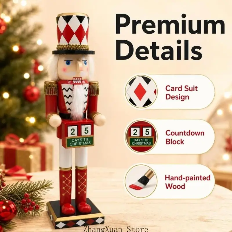 Weihnachts-Adventskalender aus Holz, freistehende Spielkarten-Soldat-Figur, Dekoration für saisonale Arrangements – Detail 4