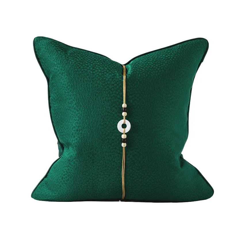 Luxury European Style Throw Pillow Covers with Jade Pendant, Decorative Pillows for Home Decor, Gem Green