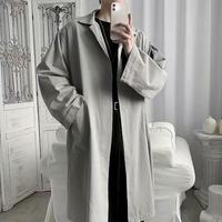 Men Polyester Trench Coat Stylish Lapel Trench Coat for Men Breathable Wrinkle-resistant Solid Color Jacket for Spring Autumn