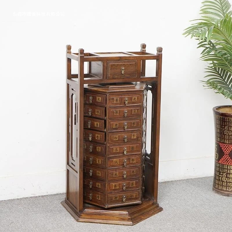 

Classical solid wood medicine antique simple rotating multi-drawer storage cabinet household materials storage cabinet is old