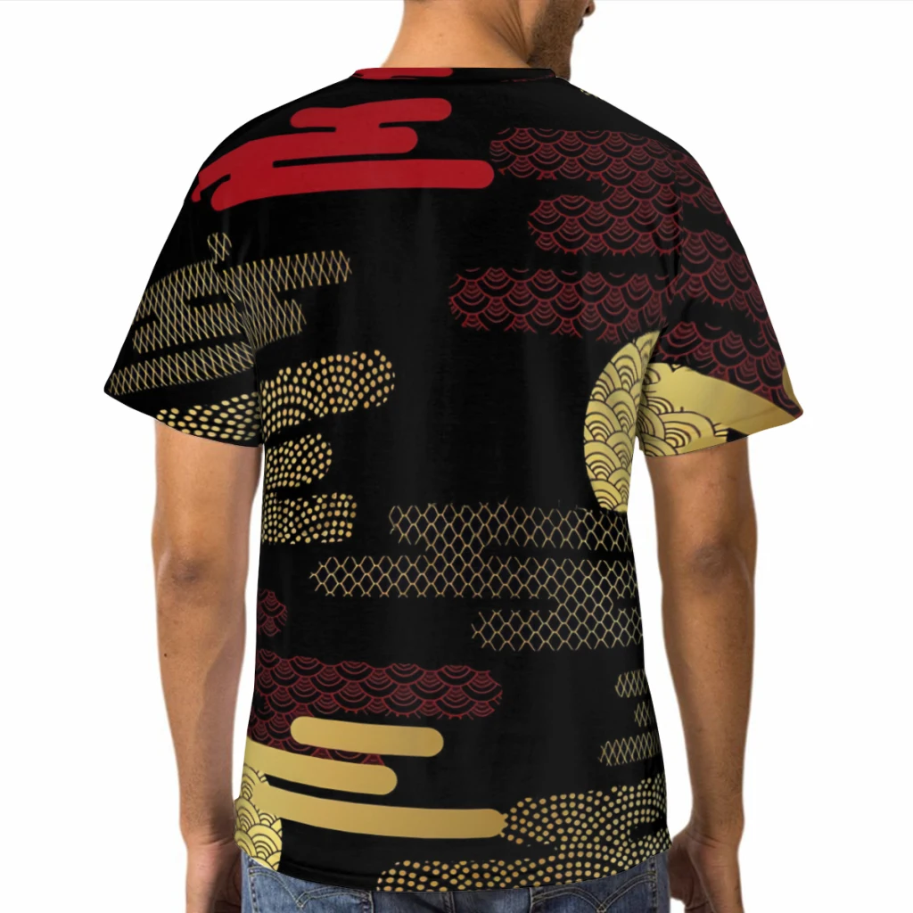 Japanese Style Men's TShirts Cloud Traditional Geometric Kimono 3D Printed Oversized Short-Sleeved Polyester Harajuku