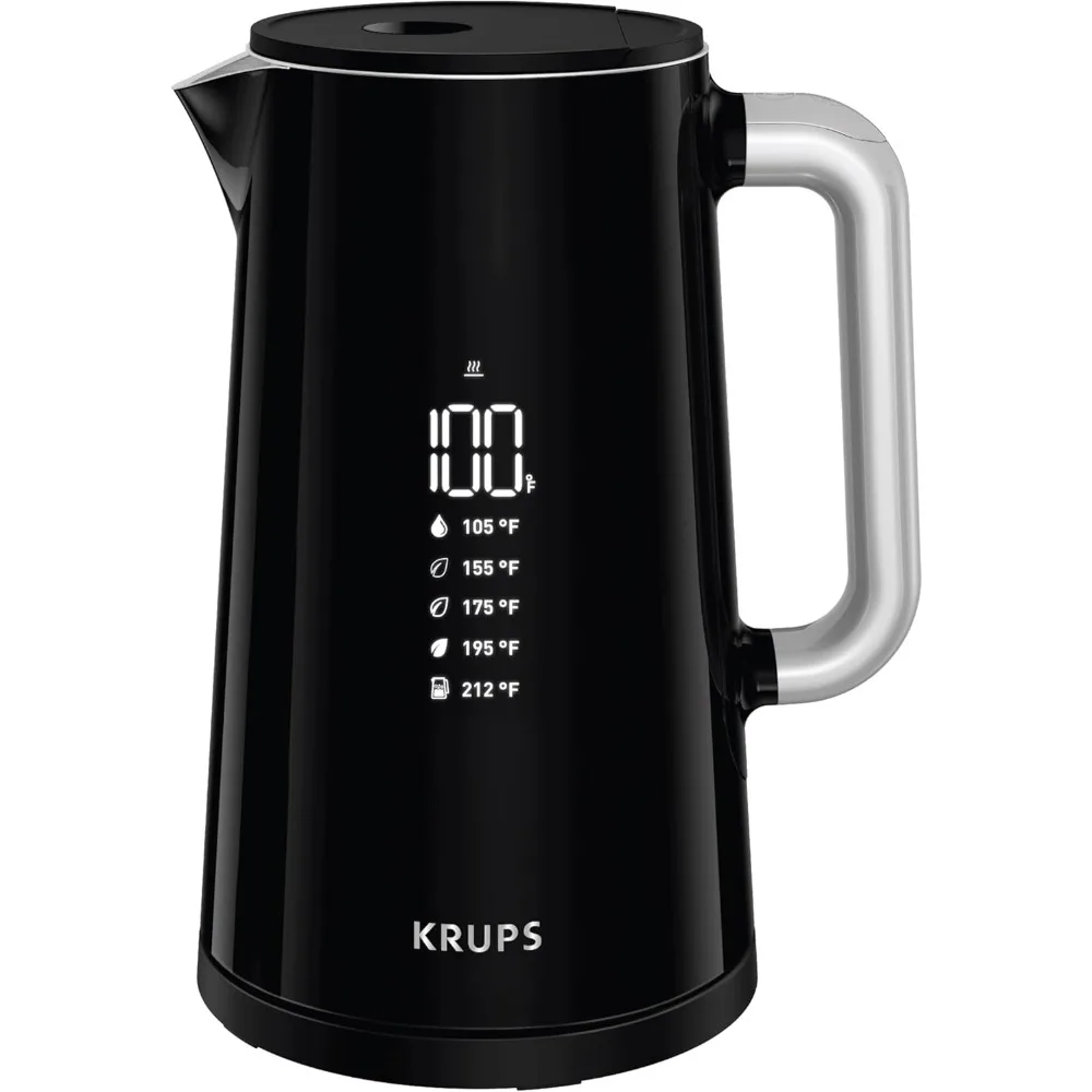 Smart Temp Plastic and Stainless Steel Electric Kettle, Electric Tea Kettle, Cordless Black Temperature Control Tea Kettle