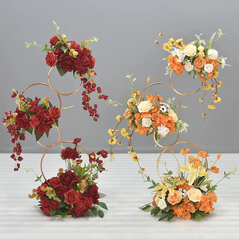 

High-grade electroplated donut wrought iron simulated flower ornament, hotel KTV table decoration fake flower wedding road guide