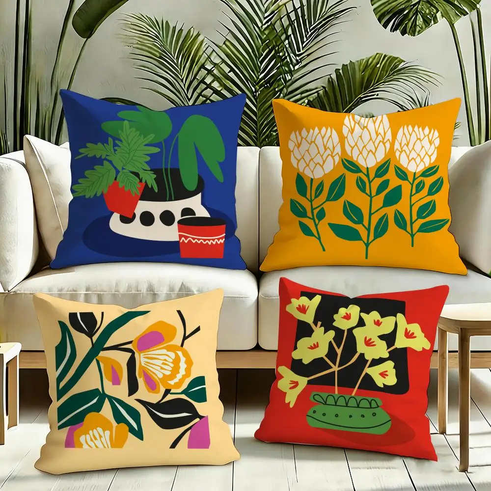 ins retro abstract plants and flowers Cushion Cover Reversible Plush Pillow Cover Soft Fluffy  Home Decor for Sofa Bedroom