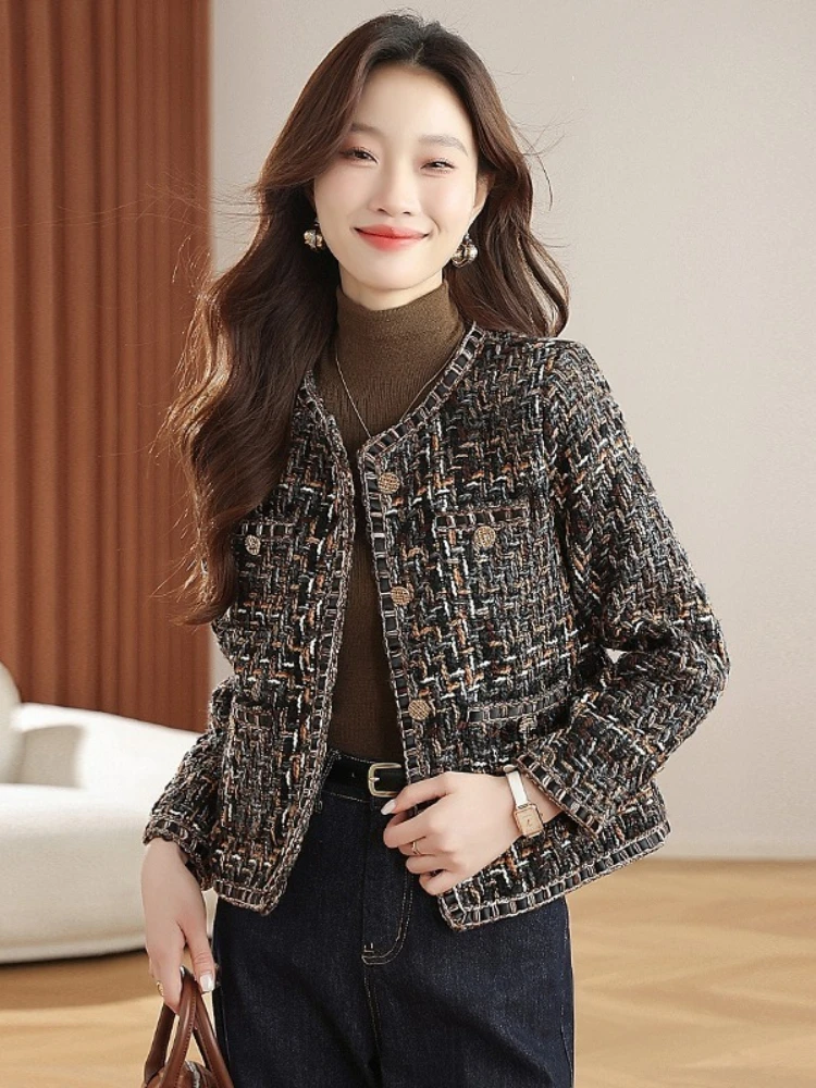 Autumn and Winter New Outerwear for Petite Women with French Temperament Socialite's Coarse Tweed Short Top