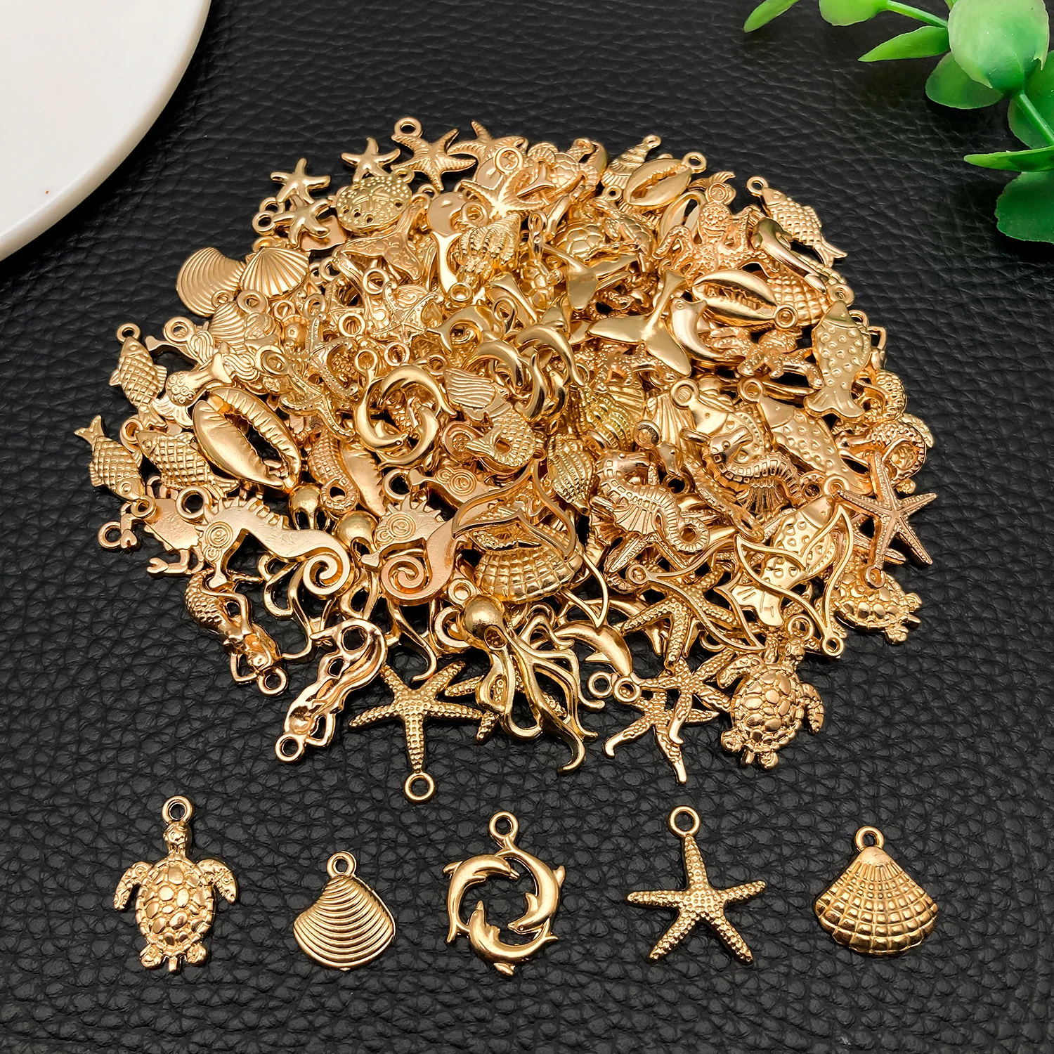 20/50/100pcs KC Gold Plated Ocean-Themed Charm Set (Random Assortment) – DIY Jewelry Making Kit for Necklaces, Bracelets & Earri image 2