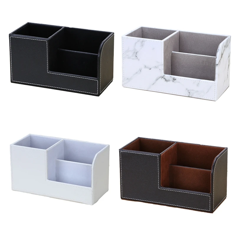 

HOT-Leather Desk Organizer,Office Supplies Holder Desktop Stationery Storage Box For Business Card, Pen, Pencil,Remote