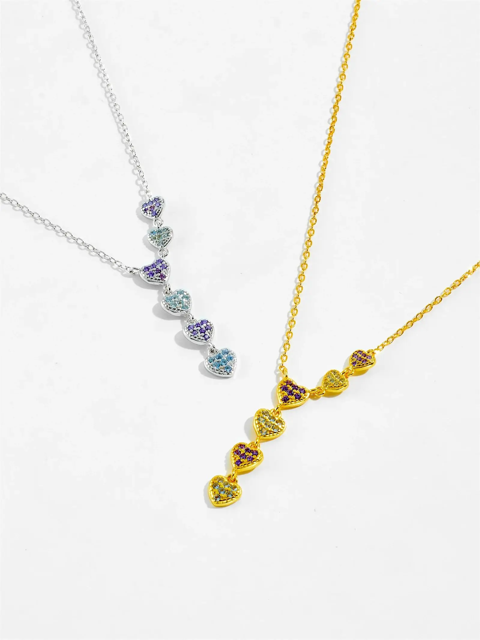 ANDYWEN 925 Sterling Silver Heart Long Pendant Light Blue Purple Zircon Necklace Special Women Fine Jewelry For New Year Gift — zdjęcie 2