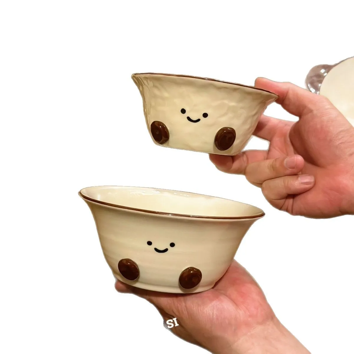 مجموعة أكواب سيراميك لطيفة للقدمين، لوحة ألوان مزججة مطلية يدويًا، وعاء معكرونة زبادي السلطة، أوعية أذن مزدوجة، هدية لأدوات المطبخ #5