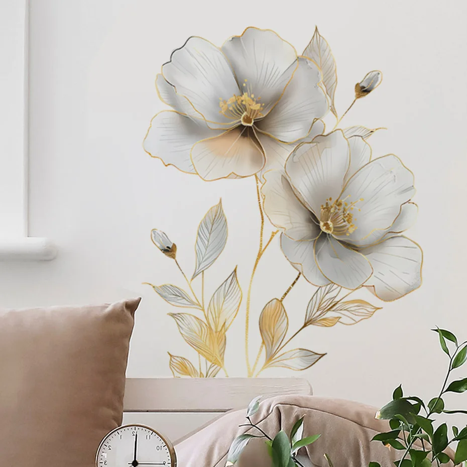 Beautiful Flower Wall Sticker For Living Room Background Decor Decals Bedroom Beautify Home Decoration Self-adhesive Wallpaper