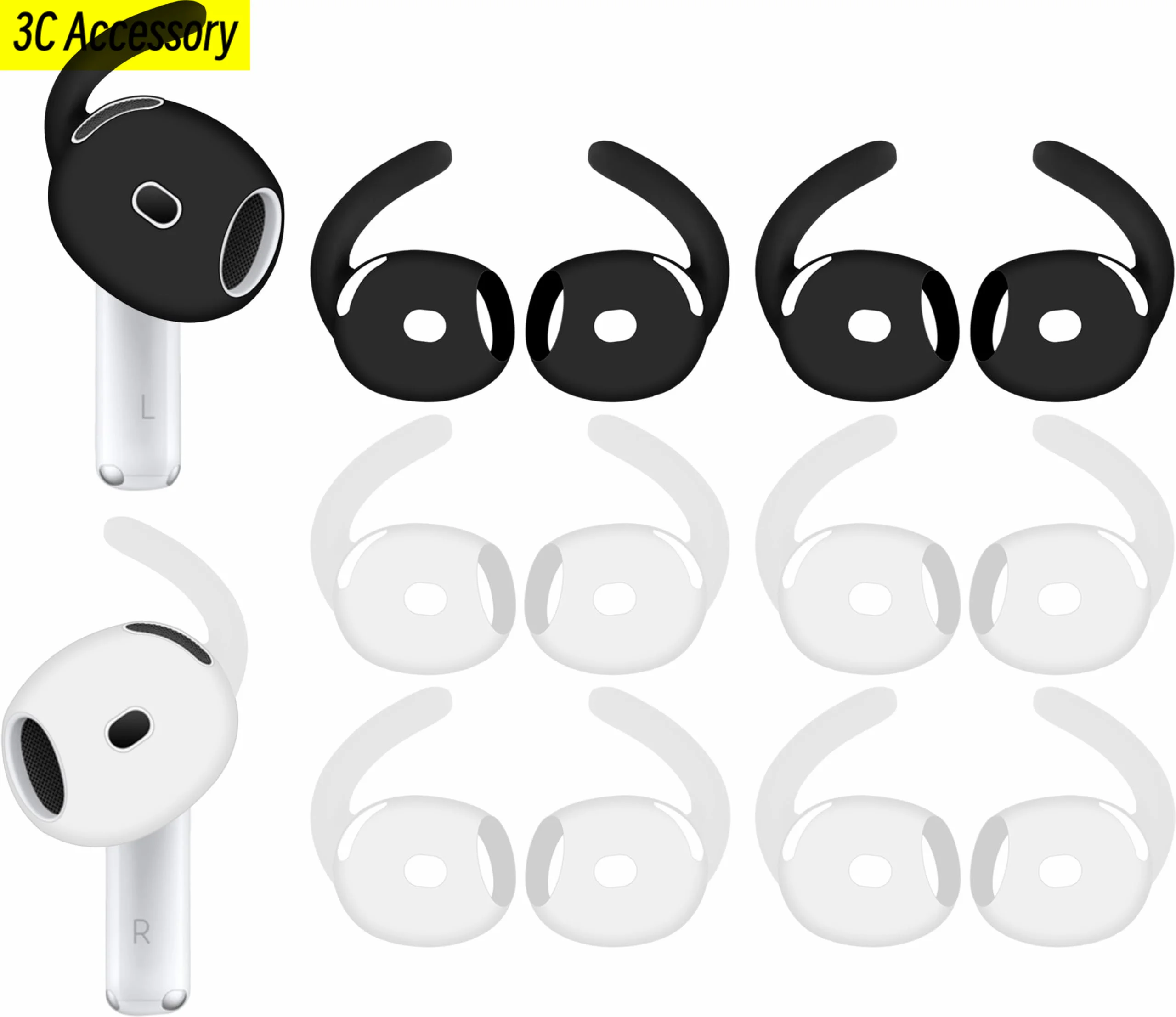 6 أزواج لأجهزة AirPods 4 خطافات أذن رياضية أطراف أذن بديلة مضادة للانزلاق ومضادة للانزلاق من السيليكون أغطية أذن لأجهزة AirPods 4th Gen USB C