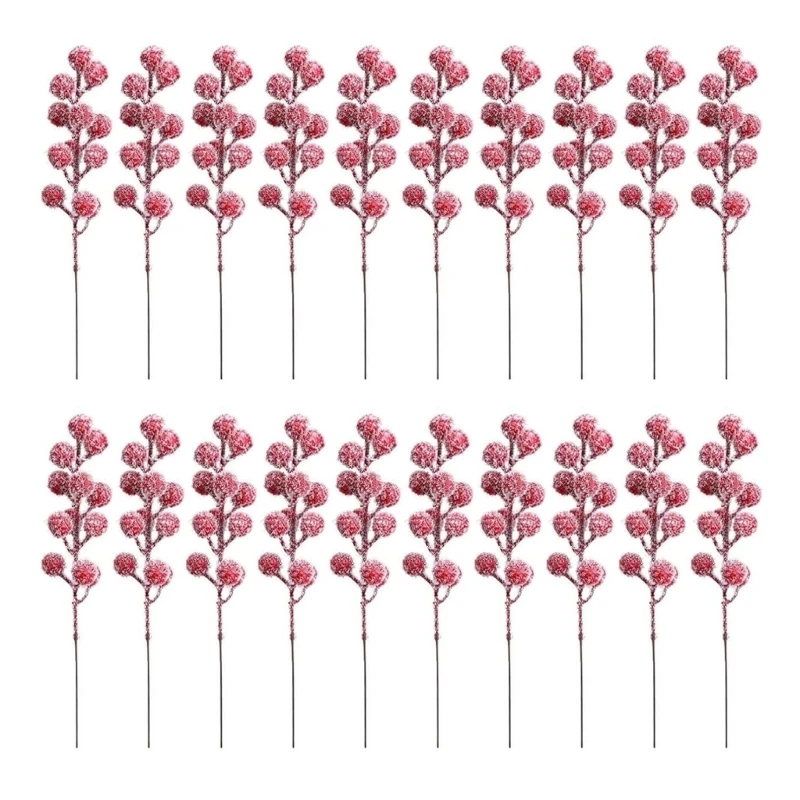 

20Pcs Christmas Berries Branches With Bendable Iron Stem For Festival Table Centerpieces Christmas Tree Wreath Display 15UB