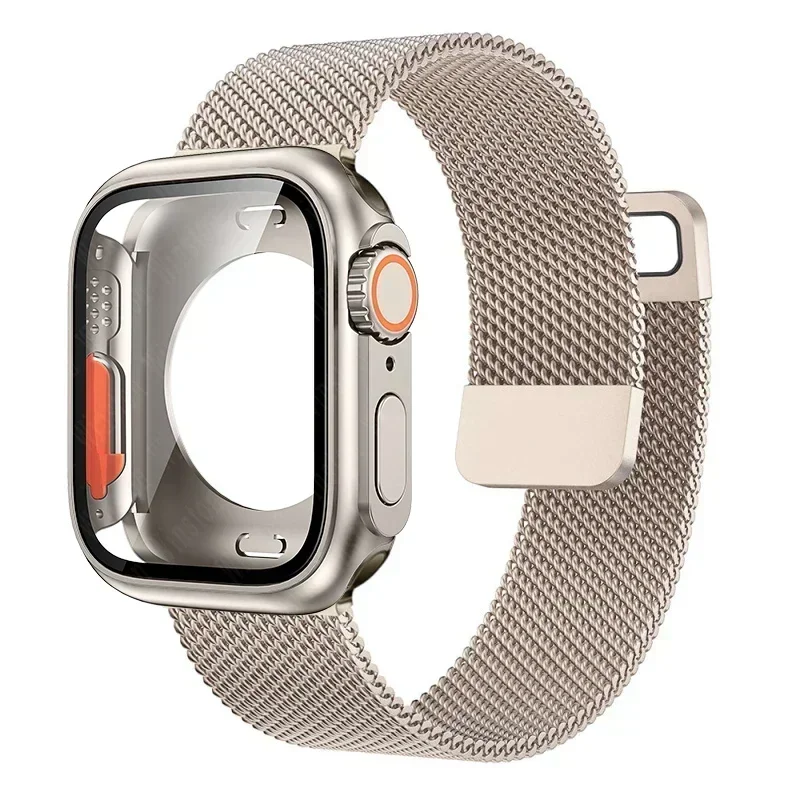 Apple Watch用ガラスケースとストラップ,スクリーンプロテクター,ブレスレット,磁気ループ,45mm, 41mm, 40mm, 42mm, 44mm,iwatch 5,4,3 6、se、7、8、9