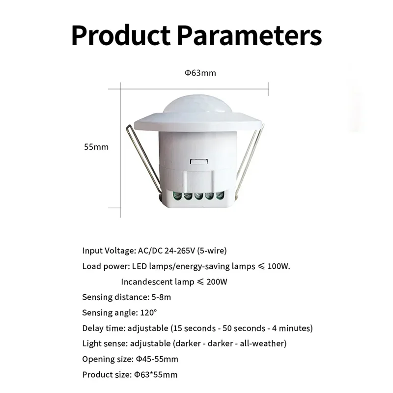 BYBS-Infrared Sensor Sensor Adjustable Switch For Stair Corridor Car Park Light 24-265V