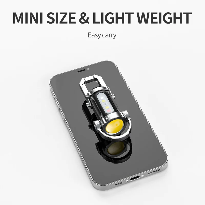 Mini Keychain Flashlight Rechargeable Waterproof Emergency Work Lights with SOS Alarm Safety Warning Light for Outdoor Camping