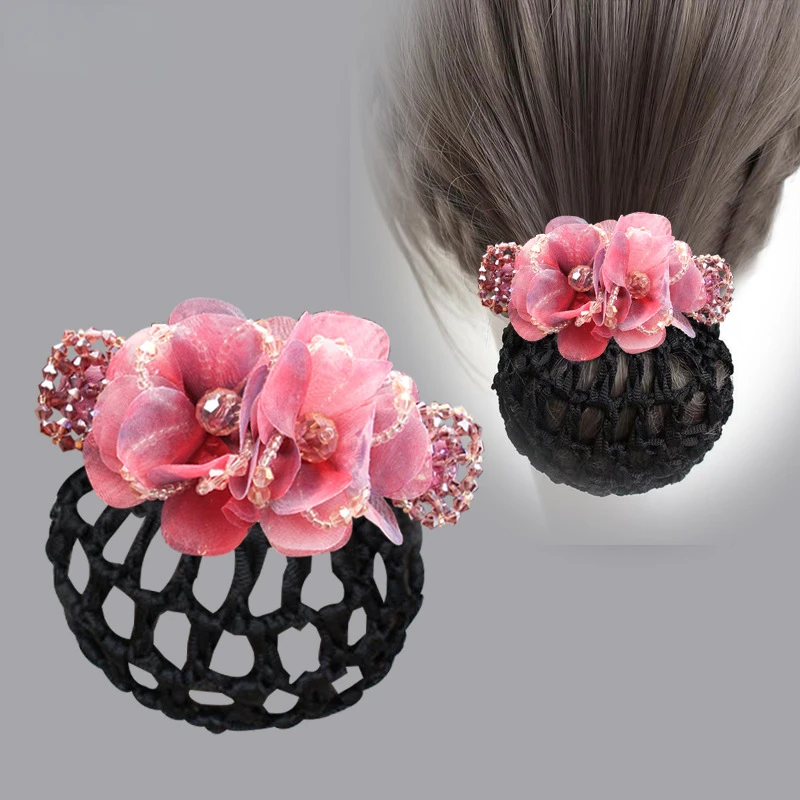 Fashion Elegant Flower Hairpin Hair Accessories for Women Retro Luxury Detachable Hair Net Spring Clip Work Headwear Tiaras