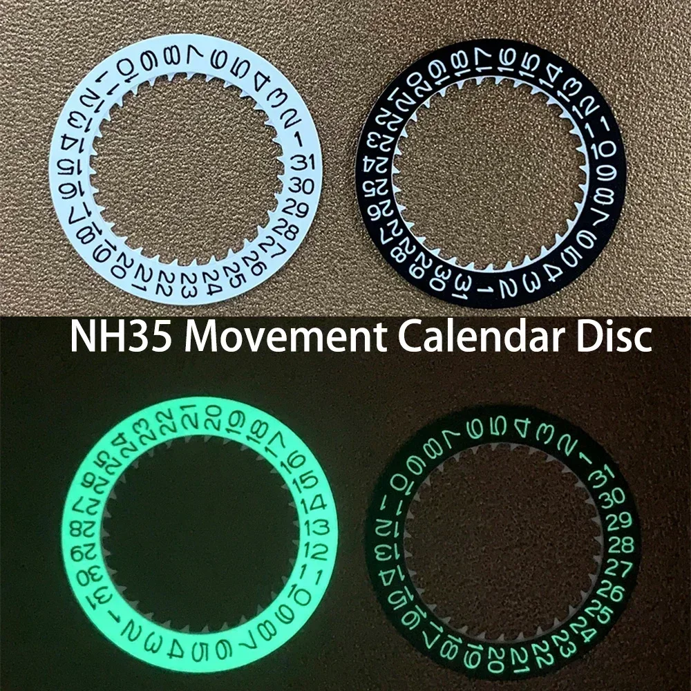 Green Luminous Watch Calendar Disc Black/White Date Day Wheel Disc Watch Modification Part Only for NH35 Movement NEW DIY