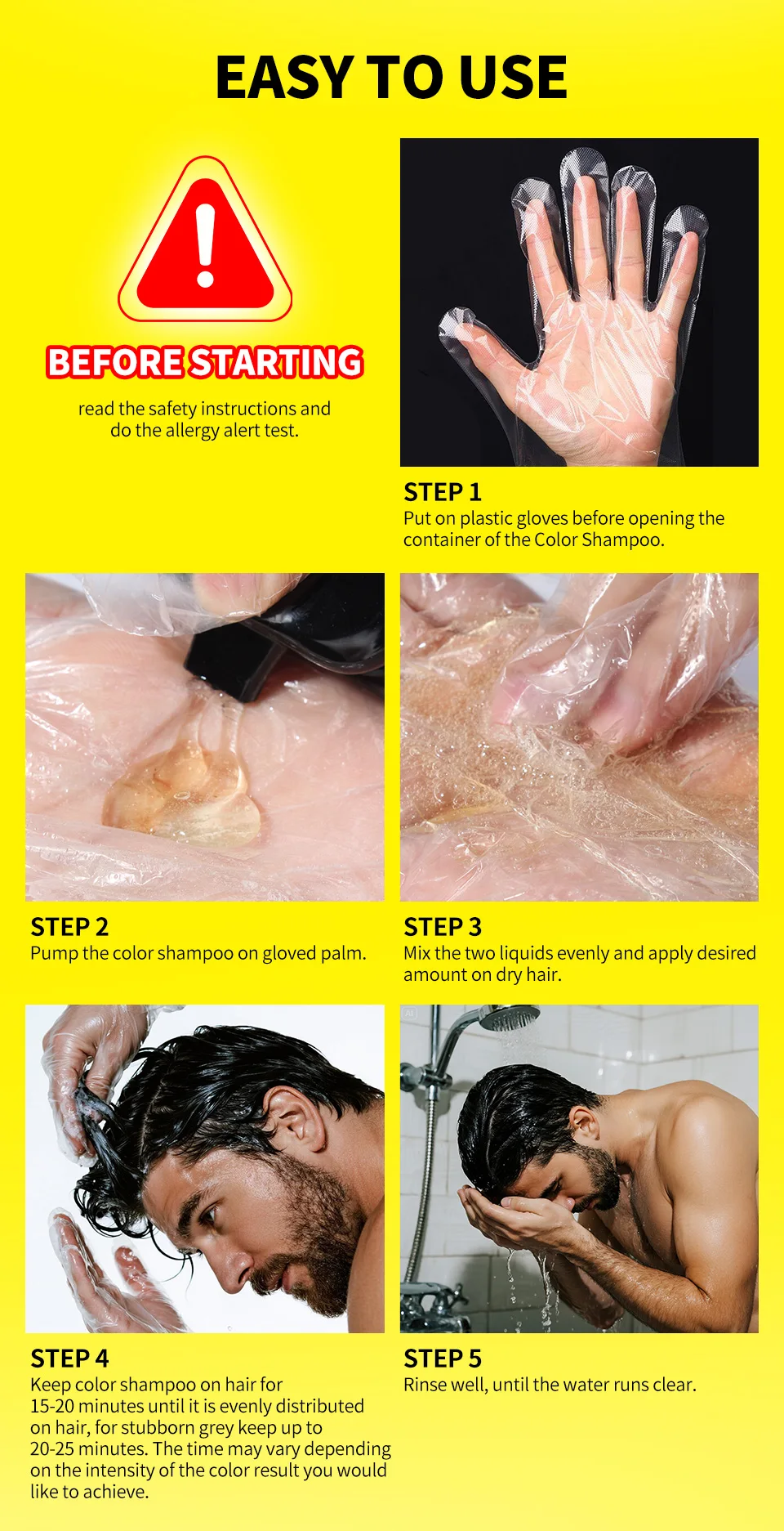 Hair Dye Coloring Shampoo 5 In 1 Men Beard Dye Shampoo Natural Cover Gray Hair Color Shampoo Instant Dye Hair Dyeing Shampoo
