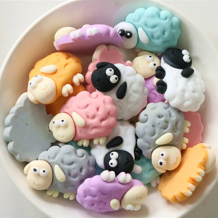 100pcs Flatback Resin Kawaii Cartoon Animal Miniatures Sheep for Craft Embellishments Scrapbooking DIY Accessories